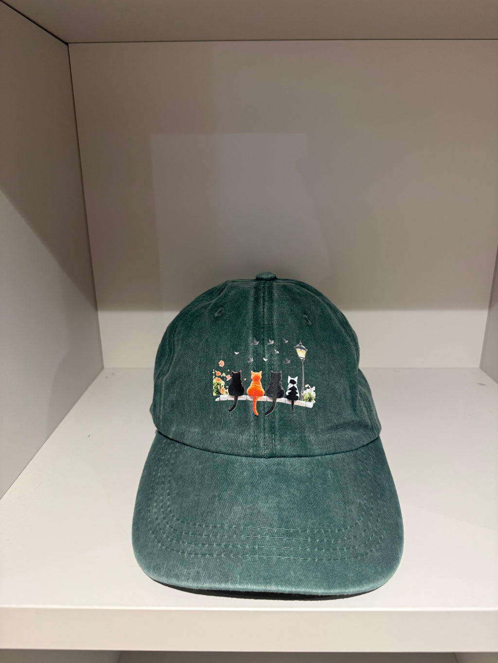 Cute cat hat cappellino verde bottiglia con stampa cute cat