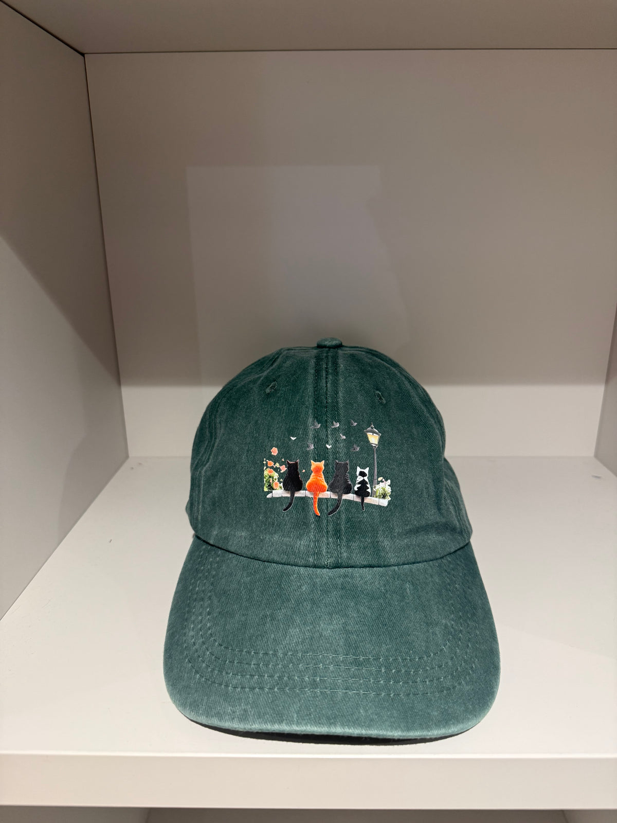 Cute cat hat cappellino verde bottiglia con stampa cute cat